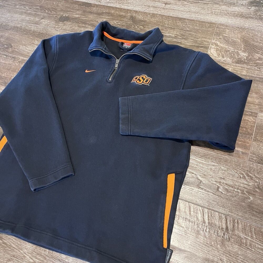 Vintage Nike Team OSU Oklahoma State Mens Medium 1/4 Zip Sweatshirt Pockets